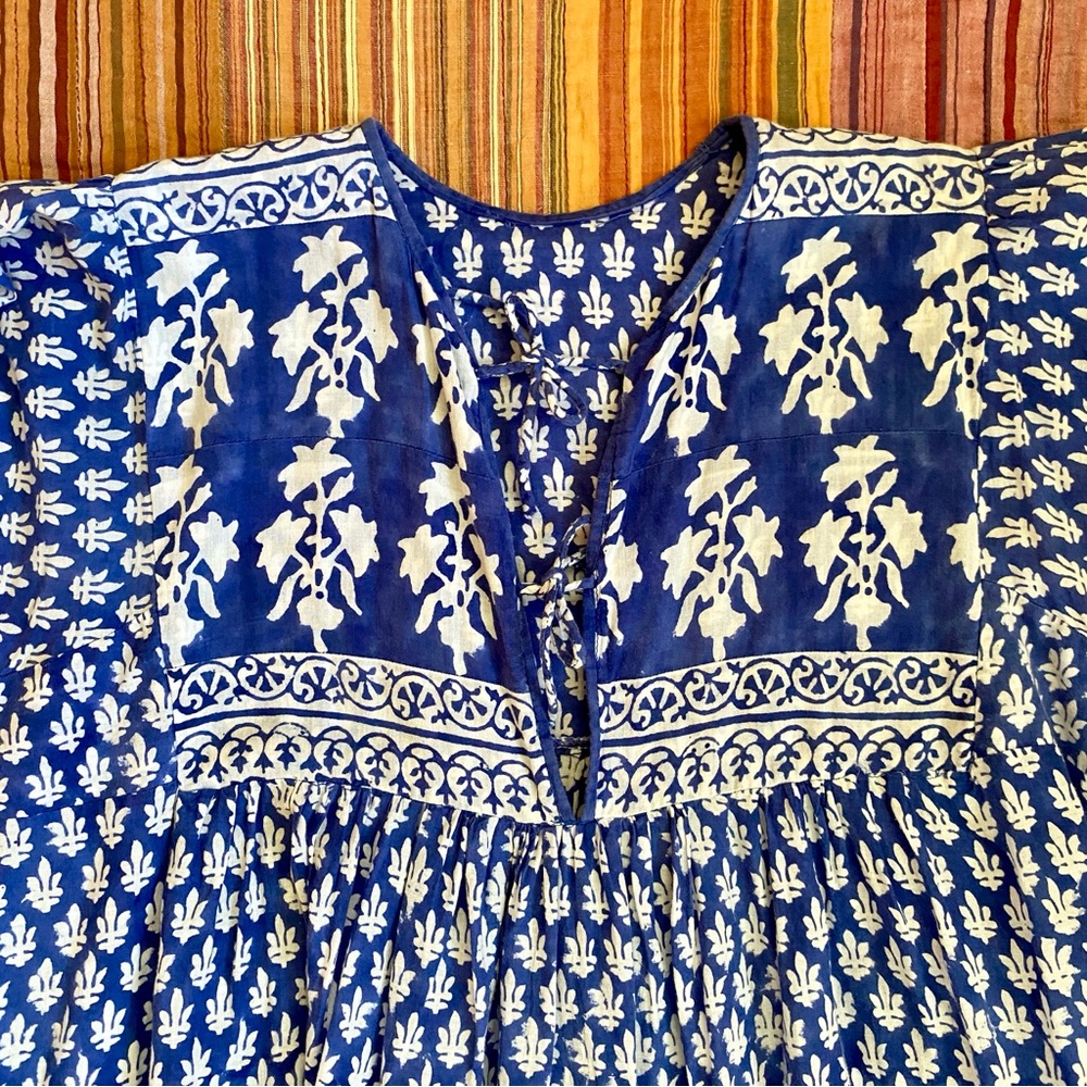 Vintage 70s Indian Cotton Black and White Block Print Dress - Picture 7 of 10